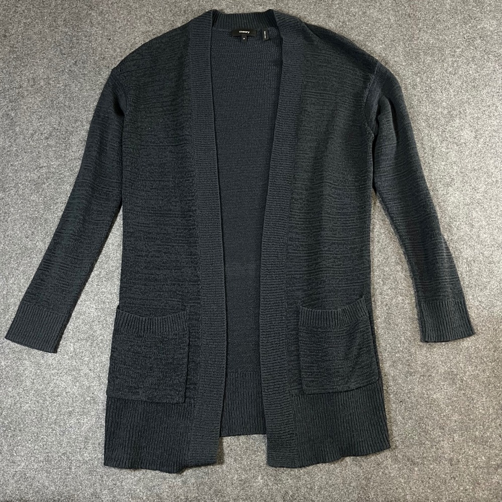 Theory Womens Easy Open Cardigan Sash Dark Gray Knit P J039701R Luxury Designer